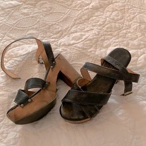 Bed Stu wood heels vintage black leather straps